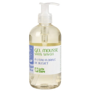 Gel mousse sans savon à l'eau florale de bleuet.