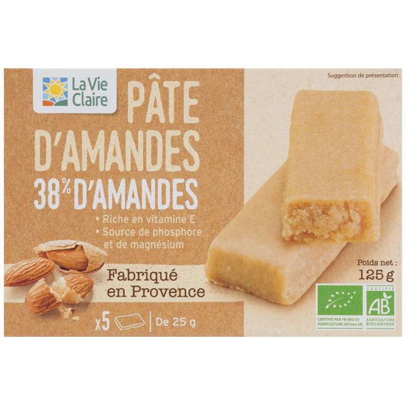 Pâte d'amandes en barres 38% amandes.