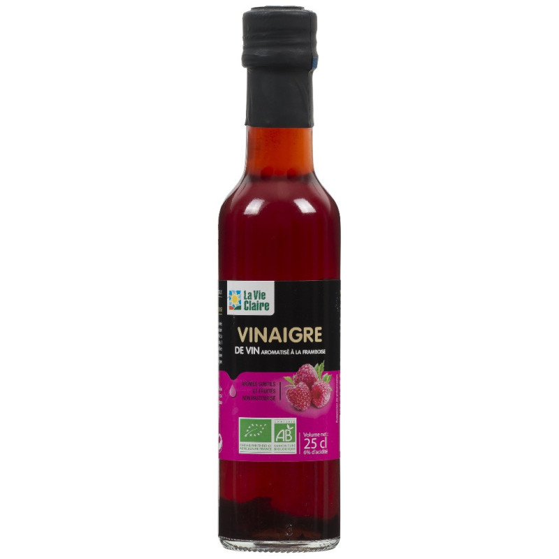 Vinaigre de vin aromatisé à la framboise bio, non pasteurisé.