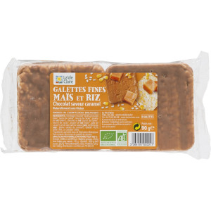 Galettes fines maïs et riz, chocolat saveur caramel
